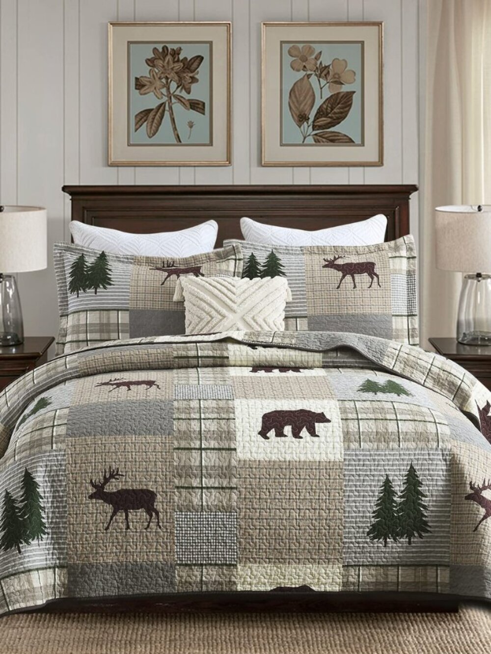 100% Cotton King Size Quilt Farmhouse Plaid 3-Pieces Bedding